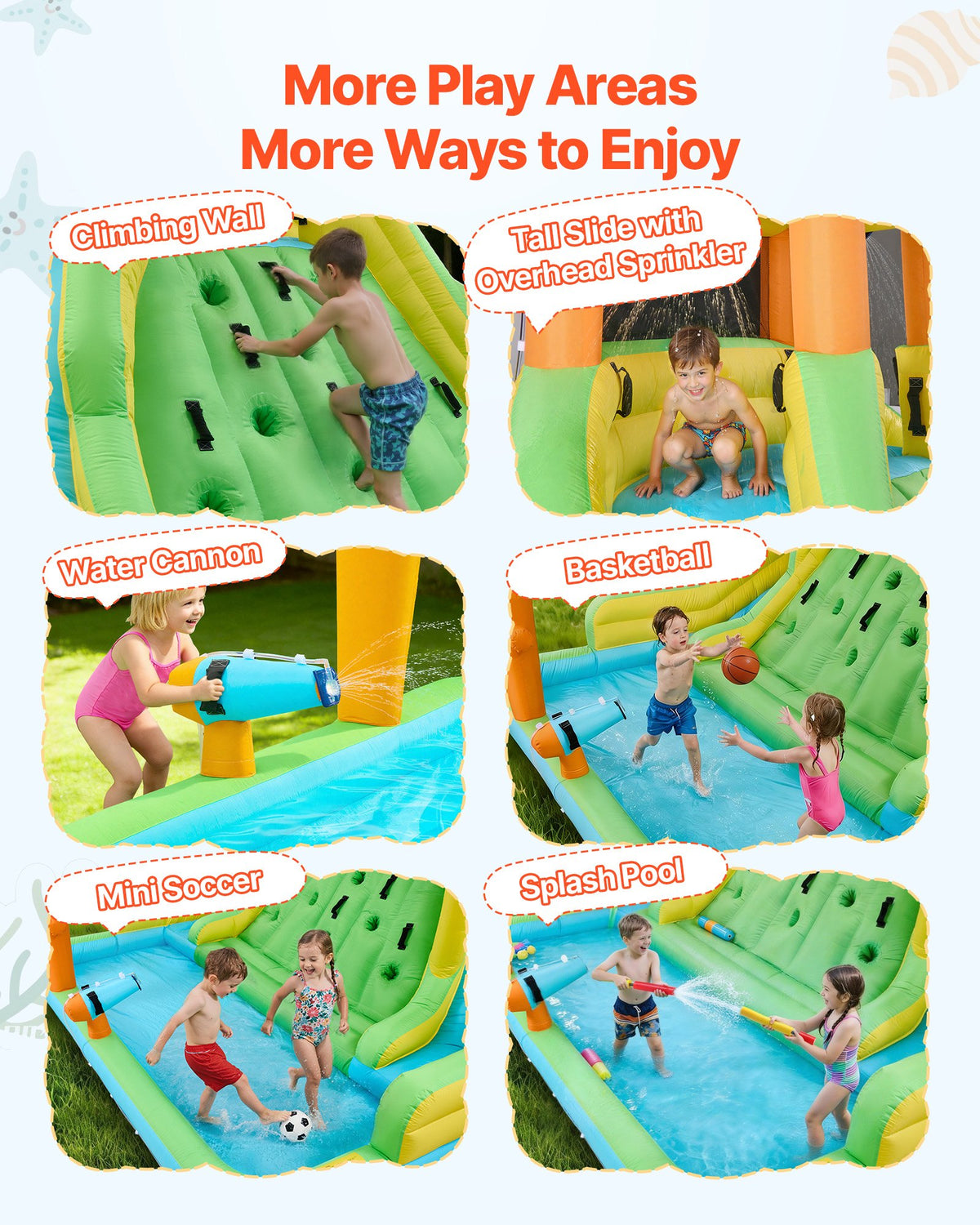 VEVOR Inflatable Bounce House, 13.3 x 11.4 x 8.4 ft Inflatable Bounce House Water Slide, Bouncer Castle with Climbing Wall, Double Tall Slides, Splash Pool & Mini Soccer, for 3 to 4 Kids Ages 3 to 8 - CQCBKWSLXSCSP3PHM001V1 - view 4