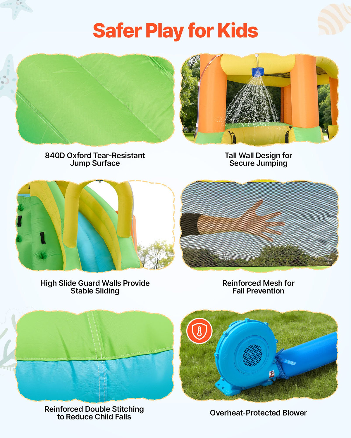 VEVOR Inflatable Bounce House, 13.3 x 11.4 x 8.4 ft Inflatable Bounce House Water Slide, Bouncer Castle with Climbing Wall, Double Tall Slides, Splash Pool & Mini Soccer, for 3 to 4 Kids Ages 3 to 8 - CQCBKWSLXSCSP3PHM001V1 - view 6