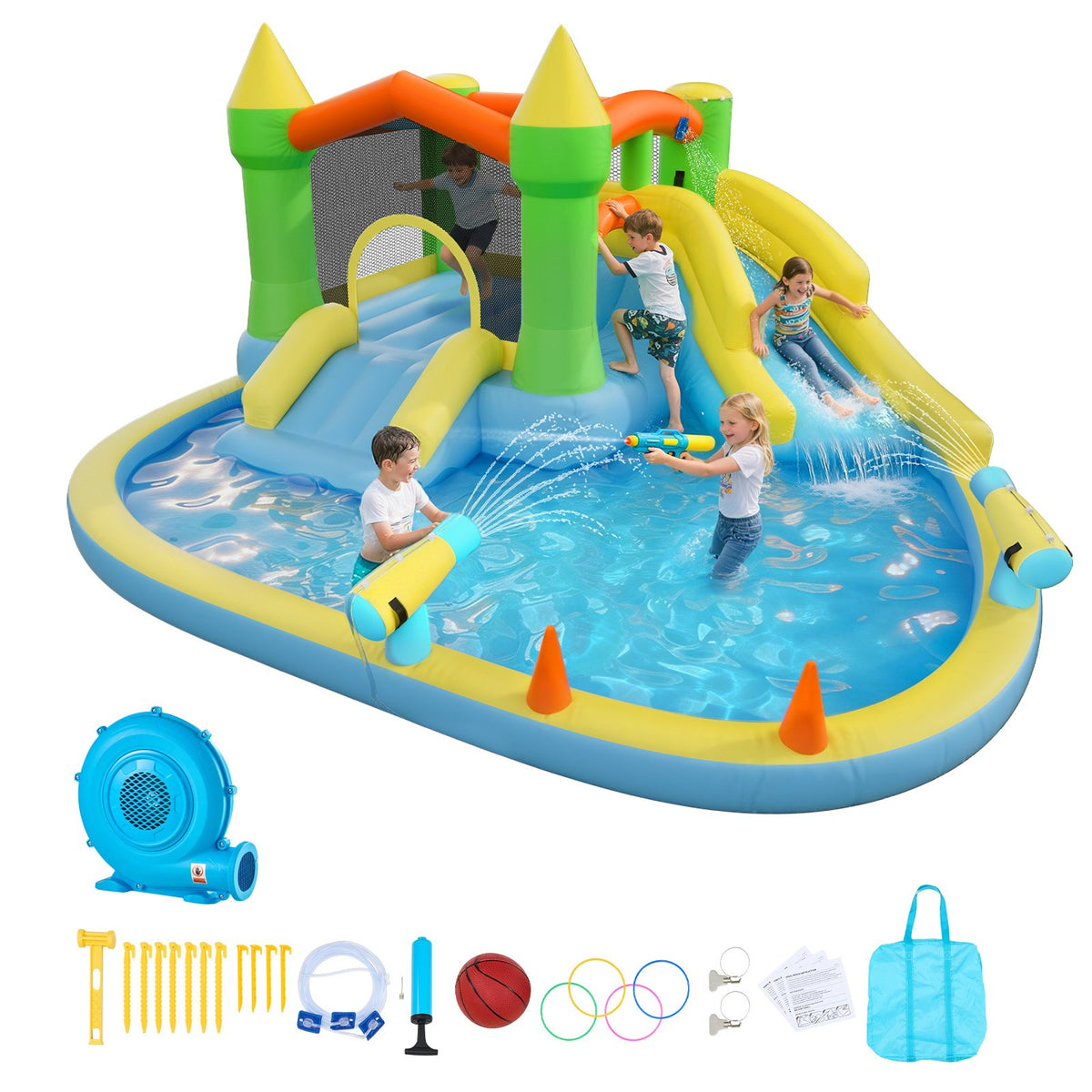 VEVOR Inflatable Bounce House, 12.5 x 13.1 x 6.5 ft Inflatable Bounce House Water Slide, Bouncer Castle with Castle Bounces, Basketball Hoop, Splash Pool & Water Ring Toss, for 3 to 4 Kids Ages 3 to 8 - CQCBKWSLXSCXQDNIX001V1 - view 1