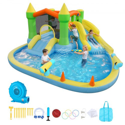 VEVOR Inflatable Bounce House, 12.5 x 13.1 x 6.5 ft Inflatable Bounce House Water Slide, Bouncer Castle with Castle Bounces, Basketball Hoop, Splash Pool & Water Ring Toss, for 3 to 4 Kids Ages 3 to 8 - CQCBKWSLXSCXQDNIX001V1 - view 2