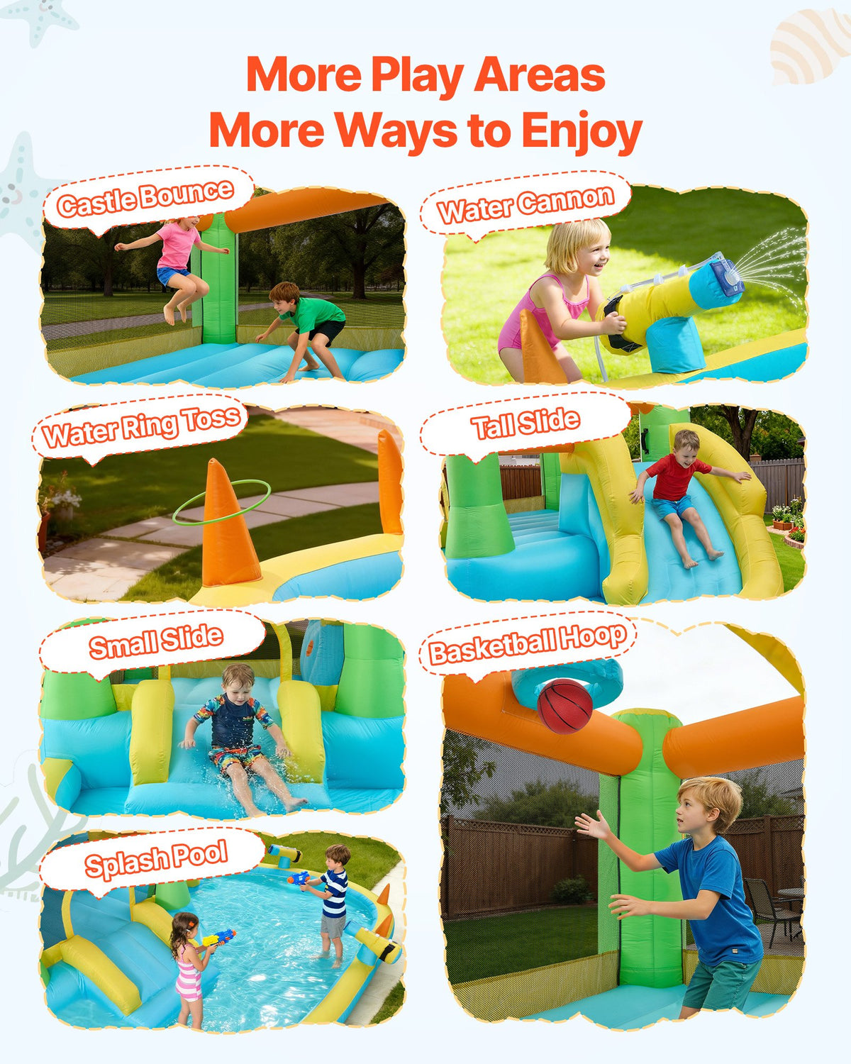 VEVOR Inflatable Bounce House, 12.5 x 13.1 x 6.5 ft Inflatable Bounce House Water Slide, Bouncer Castle with Castle Bounces, Basketball Hoop, Splash Pool & Water Ring Toss, for 3 to 4 Kids Ages 3 to 8 - CQCBKWSLXSCXQDNIX001V1 - view 4