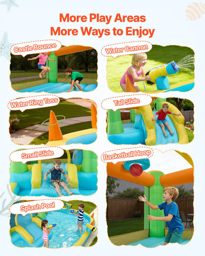 VEVOR Inflatable Bounce House, 12.5 x 13.1 x 6.5 ft Inflatable Bounce House Water Slide, Bouncer Castle with Castle Bounces, Basketball Hoop, Splash Pool & Water Ring Toss, for 3 to 4 Kids Ages 3 to 8 - CQCBKWSLXSCXQDNIX001V1 - view 4