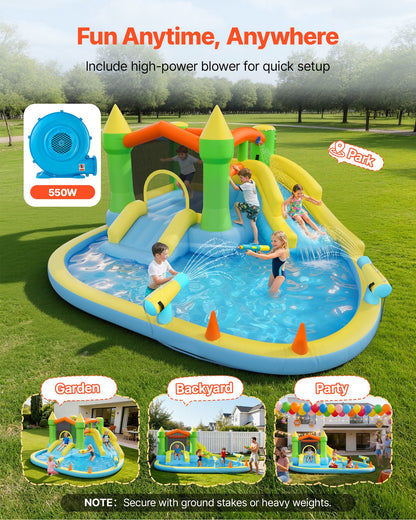 VEVOR Inflatable Bounce House, 12.5 x 13.1 x 6.5 ft Inflatable Bounce House Water Slide, Bouncer Castle with Castle Bounces, Basketball Hoop, Splash Pool & Water Ring Toss, for 3 to 4 Kids Ages 3 to 8 - CQCBKWSLXSCXQDNIX001V1 - view 5