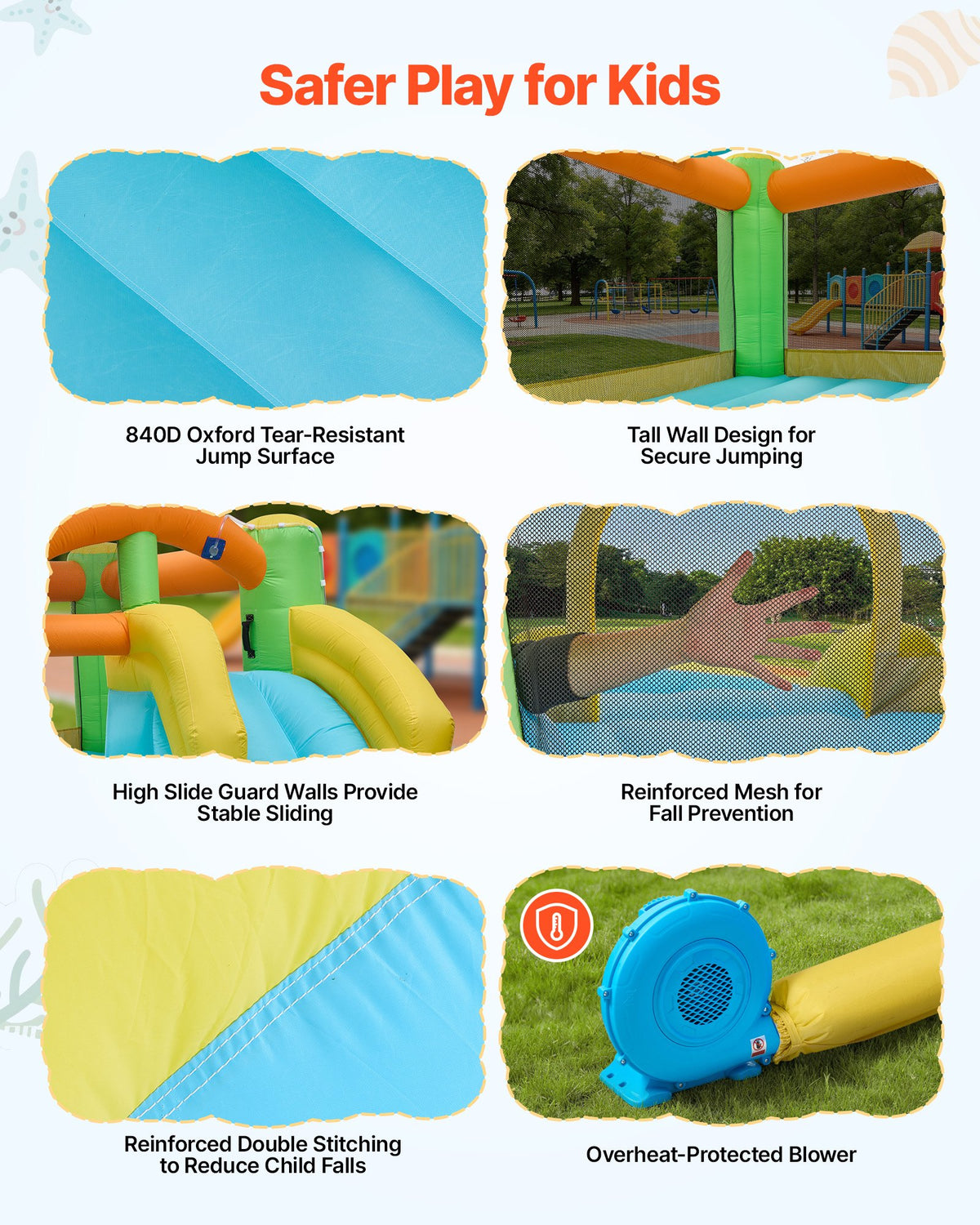 VEVOR Inflatable Bounce House, 12.5 x 13.1 x 6.5 ft Inflatable Bounce House Water Slide, Bouncer Castle with Castle Bounces, Basketball Hoop, Splash Pool & Water Ring Toss, for 3 to 4 Kids Ages 3 to 8 - CQCBKWSLXSCXQDNIX001V1 - view 6