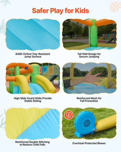 VEVOR Inflatable Bounce House, 12.5 x 13.1 x 6.5 ft Inflatable Bounce House Water Slide, Bouncer Castle with Castle Bounces, Basketball Hoop, Splash Pool & Water Ring Toss, for 3 to 4 Kids Ages 3 to 8 - CQCBKWSLXSCXQDNIX001V1 - view 6