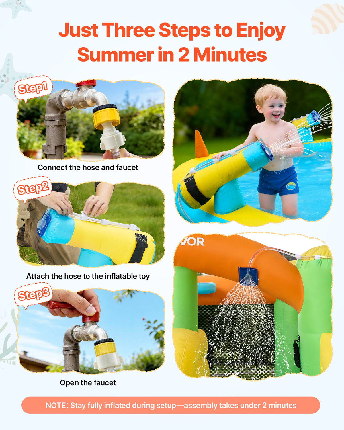 VEVOR Inflatable Bounce House, 12.5 x 13.1 x 6.5 ft Inflatable Bounce House Water Slide, Bouncer Castle with Castle Bounces, Basketball Hoop, Splash Pool & Water Ring Toss, for 3 to 4 Kids Ages 3 to 8 - CQCBKWSLXSCXQDNIX001V1 - view 7