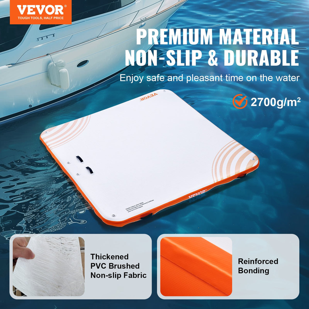 VEVOR Inflatable Floating Dock, 10 x 10FT Inflatable Dock Platform, Non-Slip Water Floating Dock Mat with Portable Carrying Bag & Detachable Ladder, Floating Platform Island Raft for Pool Beach Ocean - CQFT10X6FTBJGZ8S7V0 - view 3
