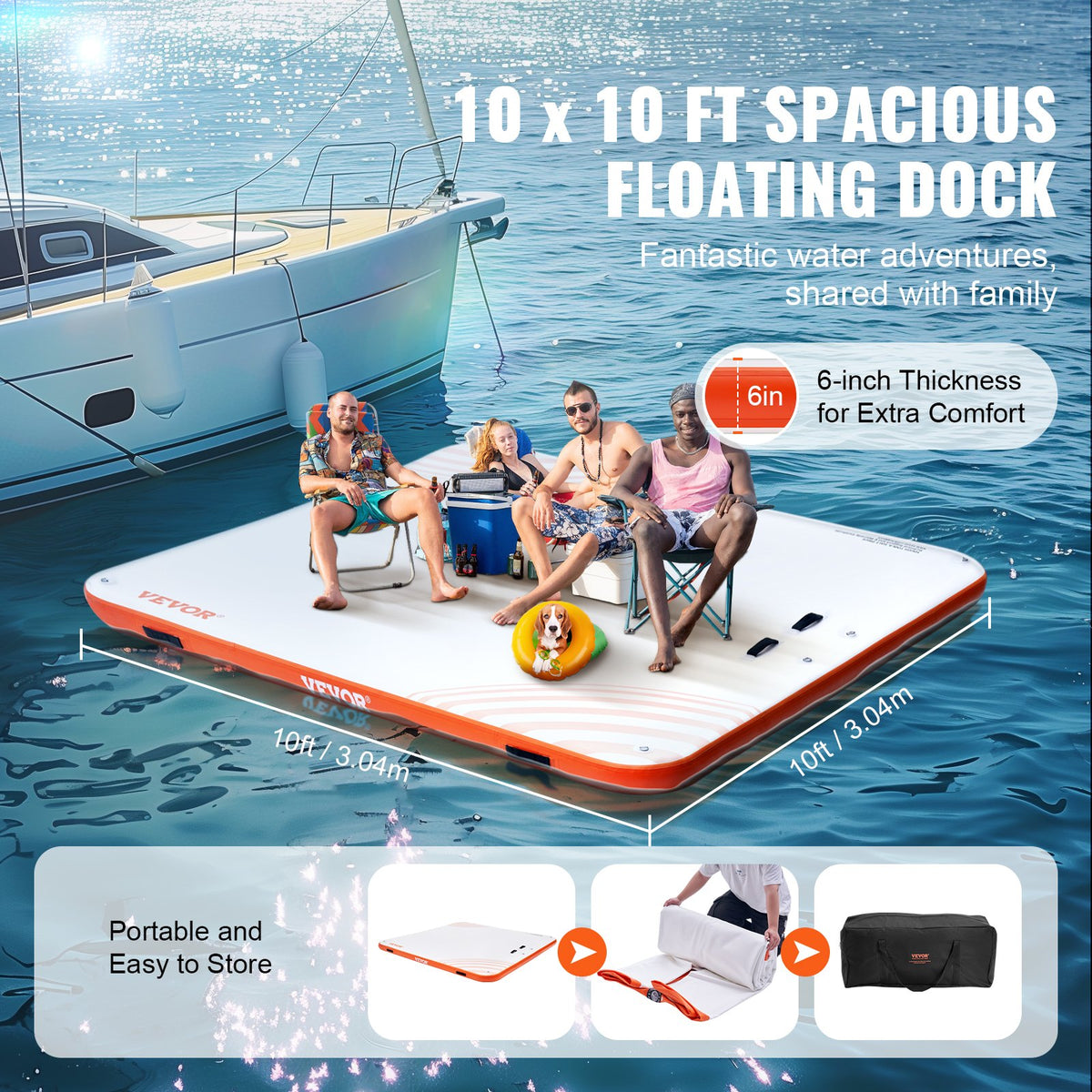 VEVOR Inflatable Floating Dock, 10 x 10FT Inflatable Dock Platform, Non-Slip Water Floating Dock Mat with Portable Carrying Bag & Detachable Ladder, Floating Platform Island Raft for Pool Beach Ocean - CQFT10X6FTBJGZ8S7V0 - view 4