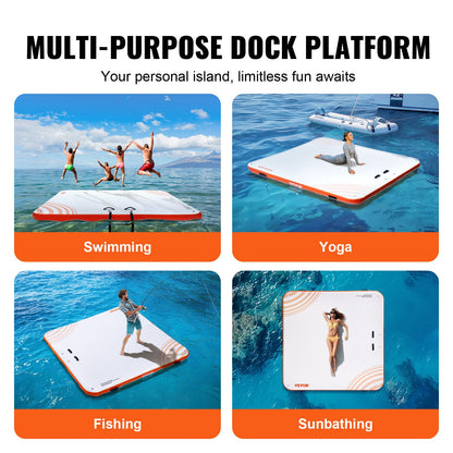 VEVOR Inflatable Floating Dock, 10 x 10FT Inflatable Dock Platform, Non-Slip Water Floating Dock Mat with Portable Carrying Bag & Detachable Ladder, Floating Platform Island Raft for Pool Beach Ocean - CQFT10X6FTBJGZ8S7V0 - view 7