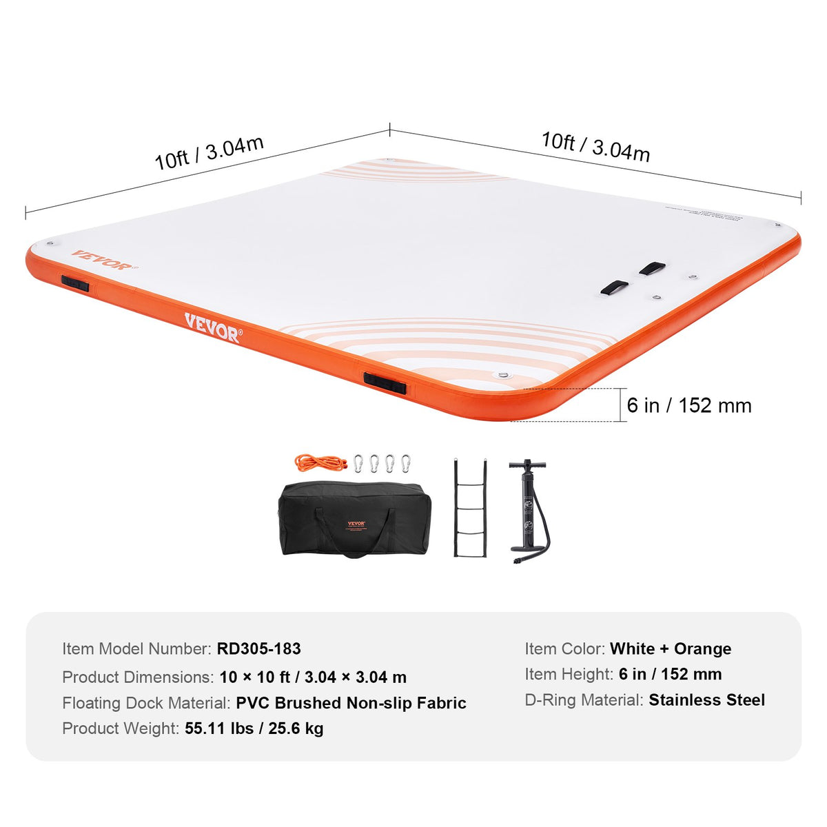 VEVOR Inflatable Floating Dock, 10 x 10FT Inflatable Dock Platform, Non-Slip Water Floating Dock Mat with Portable Carrying Bag & Detachable Ladder, Floating Platform Island Raft for Pool Beach Ocean - CQFT10X6FTBJGZ8S7V0 - view 8