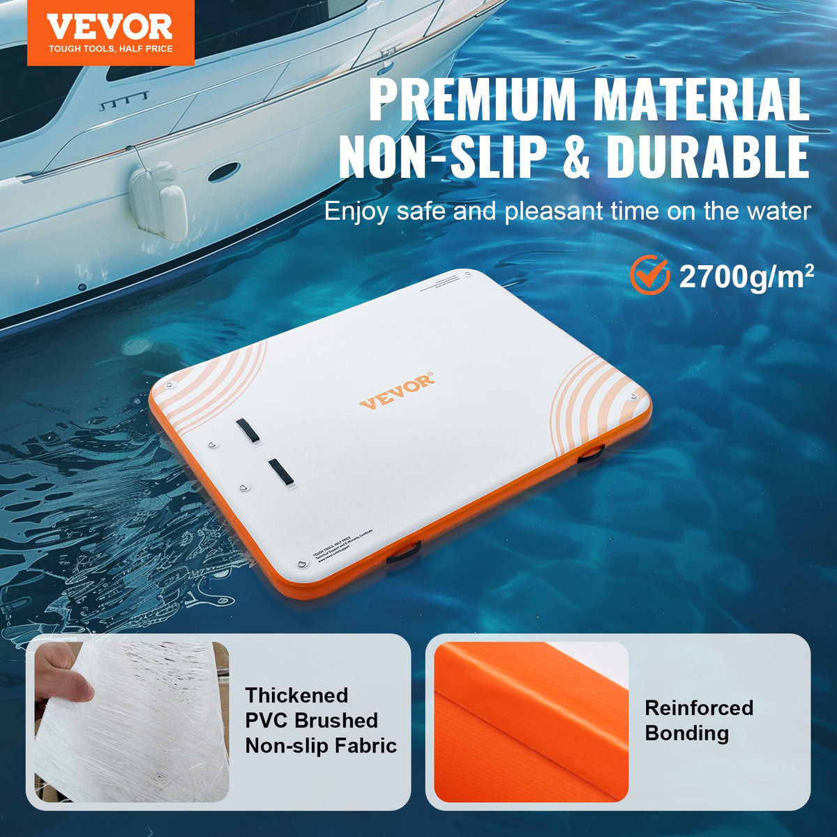 VEVOR Inflatable Floating Dock, 10 x 8FT Inflatable Dock Platform, Non-Slip Water Floating Dock Mat with Detachable Ladder & Portable Carrying Bag, Floating Platform Island Raft for Ocean Pool Beach - CQFT10X8FTBJISUUFV0 - view 3
