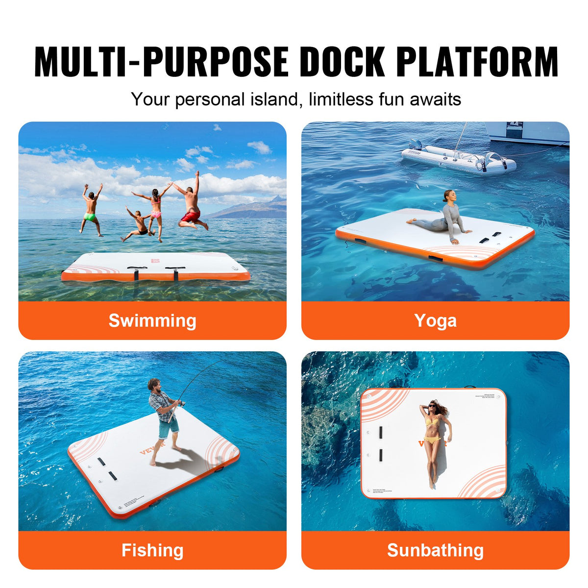 VEVOR Inflatable Floating Dock, 10 x 8FT Inflatable Dock Platform, Non-Slip Water Floating Dock Mat with Detachable Ladder & Portable Carrying Bag, Floating Platform Island Raft for Ocean Pool Beach - CQFT10X8FTBJISUUFV0 - view 7