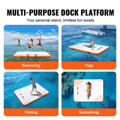 VEVOR Inflatable Floating Dock, 10 x 8FT Inflatable Dock Platform, Non-Slip Water Floating Dock Mat with Detachable Ladder & Portable Carrying Bag, Floating Platform Island Raft for Ocean Pool Beach - CQFT10X8FTBJISUUFV0 - view 7