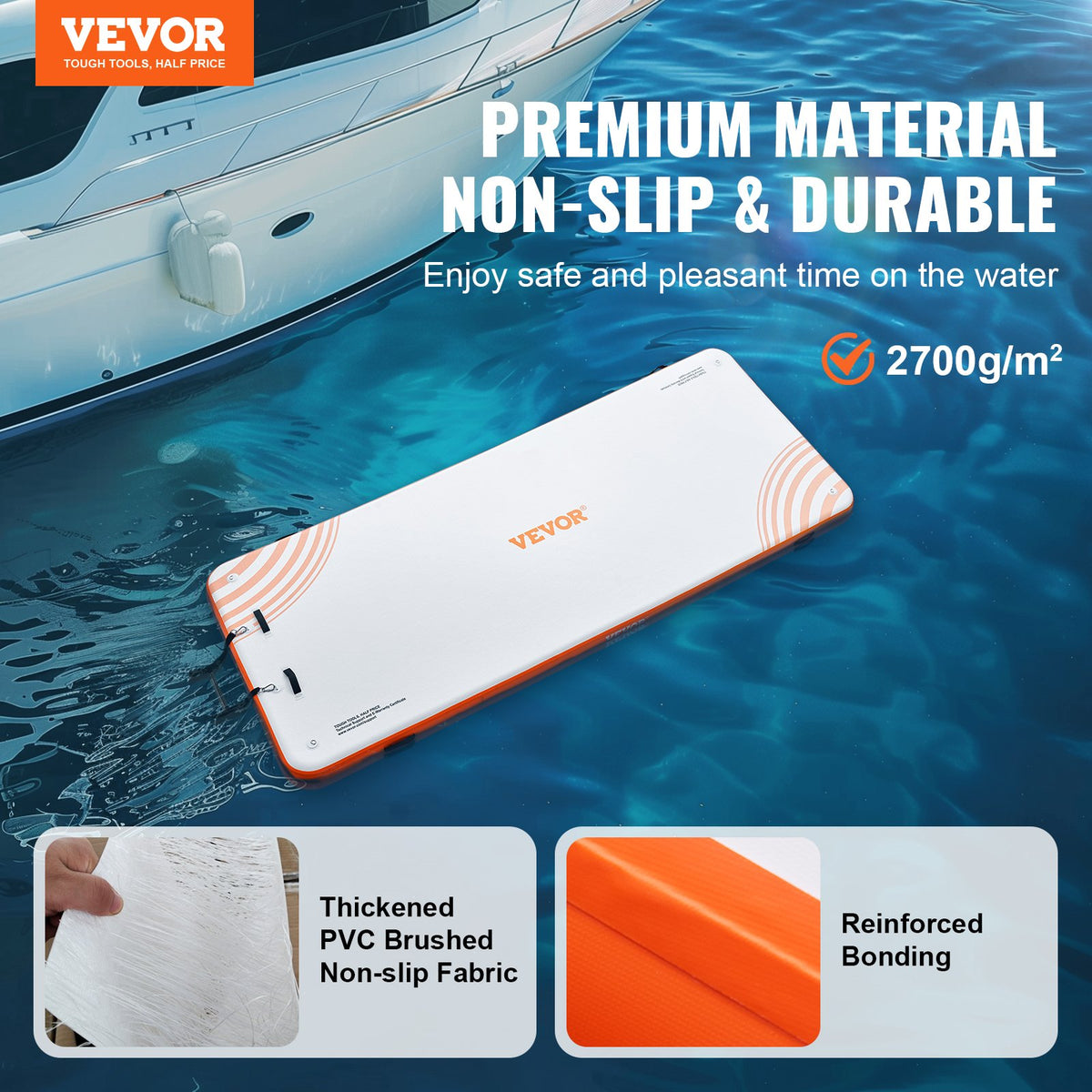 VEVOR Inflatable Floating Dock, 15 x 6FT Inflatable Dock Platform, Non-Slip Water Floating Dock Mat with Detachable Ladder & Portable Carrying Bag, Floating Platform Island Raft for Ocean Pool Beach - CQFT12X6FTBJUOB8AV0 - view 3