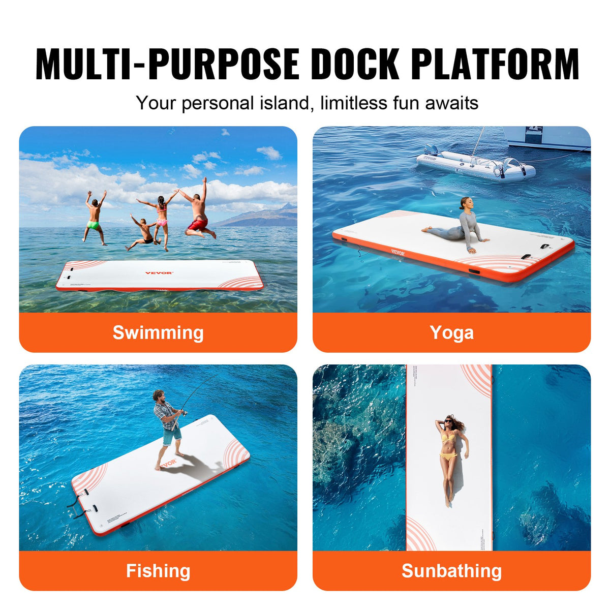 VEVOR Inflatable Floating Dock, 15 x 6FT Inflatable Dock Platform, Non-Slip Water Floating Dock Mat with Detachable Ladder & Portable Carrying Bag, Floating Platform Island Raft for Ocean Pool Beach - CQFT12X6FTBJUOB8AV0 - view 7