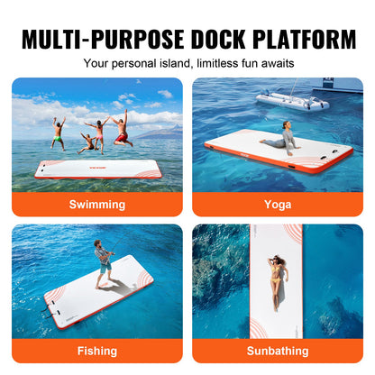 VEVOR Inflatable Floating Dock, 15 x 6FT Inflatable Dock Platform, Non-Slip Water Floating Dock Mat with Detachable Ladder & Portable Carrying Bag, Floating Platform Island Raft for Ocean Pool Beach - CQFT12X6FTBJUOB8AV0 - view 7