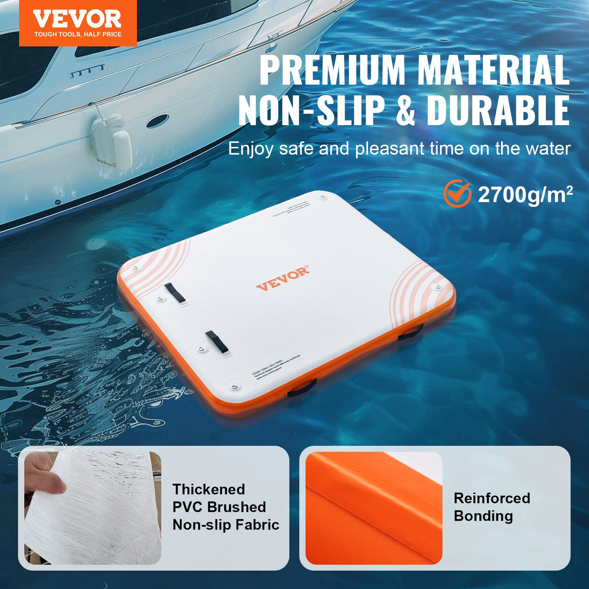 VEVOR Inflatable Floating Dock, 6 x 5FT Inflatable Dock Platform, Non-Slip Water Floating Dock Mat with Portable Carrying Bag & Detachable Ladder, Floating Platform Island Raft for Pool Beach Ocean - CQFT6X5FTPTKVGF3VV0 - view 3