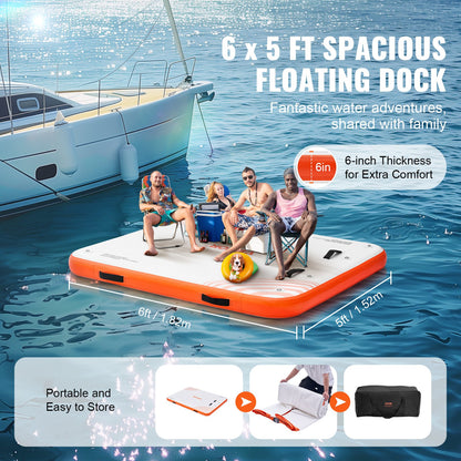 VEVOR Inflatable Floating Dock, 6 x 5FT Inflatable Dock Platform, Non-Slip Water Floating Dock Mat with Portable Carrying Bag & Detachable Ladder, Floating Platform Island Raft for Pool Beach Ocean - CQFT6X5FTPTKVGF3VV0 - view 4