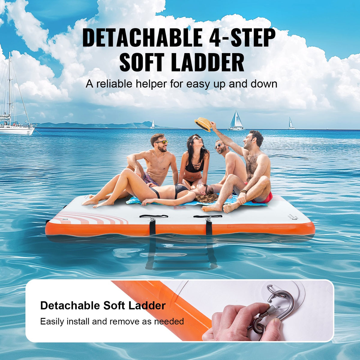 VEVOR Inflatable Floating Dock, 6 x 5FT Inflatable Dock Platform, Non-Slip Water Floating Dock Mat with Portable Carrying Bag & Detachable Ladder, Floating Platform Island Raft for Pool Beach Ocean - CQFT6X5FTPTKVGF3VV0 - view 6