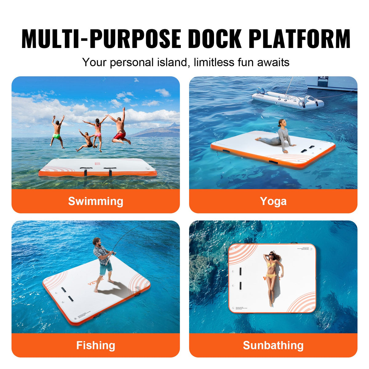 VEVOR Inflatable Floating Dock, 6 x 5FT Inflatable Dock Platform, Non-Slip Water Floating Dock Mat with Portable Carrying Bag & Detachable Ladder, Floating Platform Island Raft for Pool Beach Ocean - CQFT6X5FTPTKVGF3VV0 - view 7