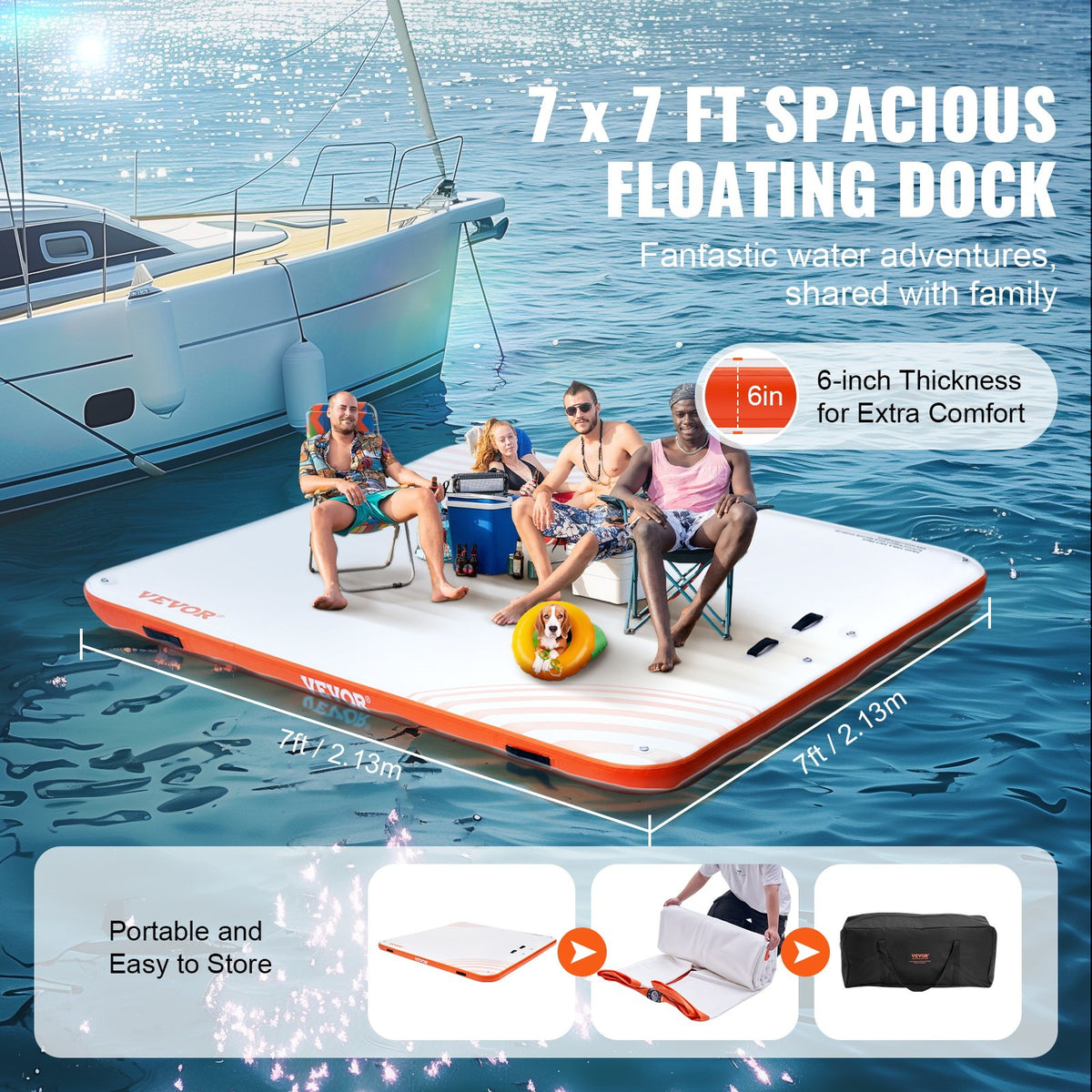 VEVOR Inflatable Floating Dock, 7 x 7FT Inflatable Dock Platform, Non-Slip Water Floating Dock Mat with Portable Carrying Bag & Detachable Ladder, Floating Platform Island Raft for Pool Beach Ocean - CQFT7X7FTBJHTBHI7V0 - view 4