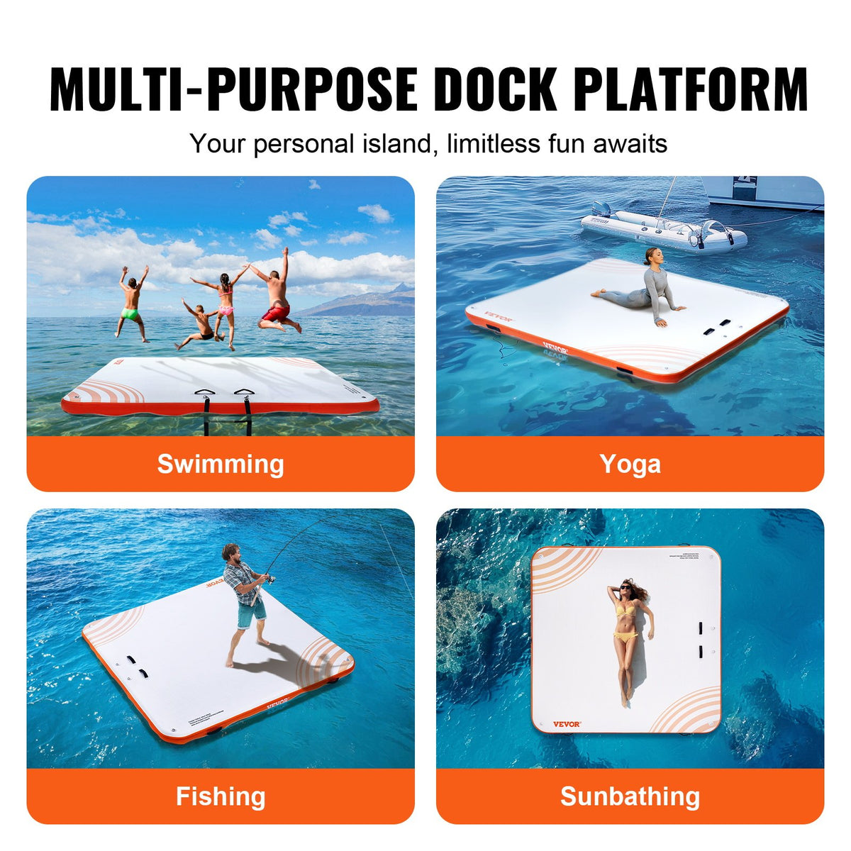 VEVOR Inflatable Floating Dock, 7 x 7FT Inflatable Dock Platform, Non-Slip Water Floating Dock Mat with Portable Carrying Bag & Detachable Ladder, Floating Platform Island Raft for Pool Beach Ocean - CQFT7X7FTBJHTBHI7V0 - view 7
