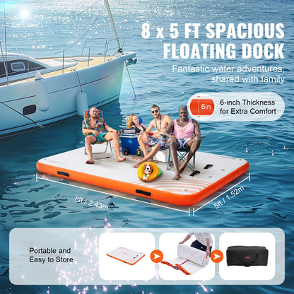VEVOR Inflatable Floating Dock, 8 x 5FT Inflatable Dock Platform, Non-Slip Water Floating Dock Mat with Portable Carrying Bag & Detachable Ladder, Floating Platform Island Raft for Pool Beach Ocean - CQFT8X5FTBJHPR1CSV0 - view 4