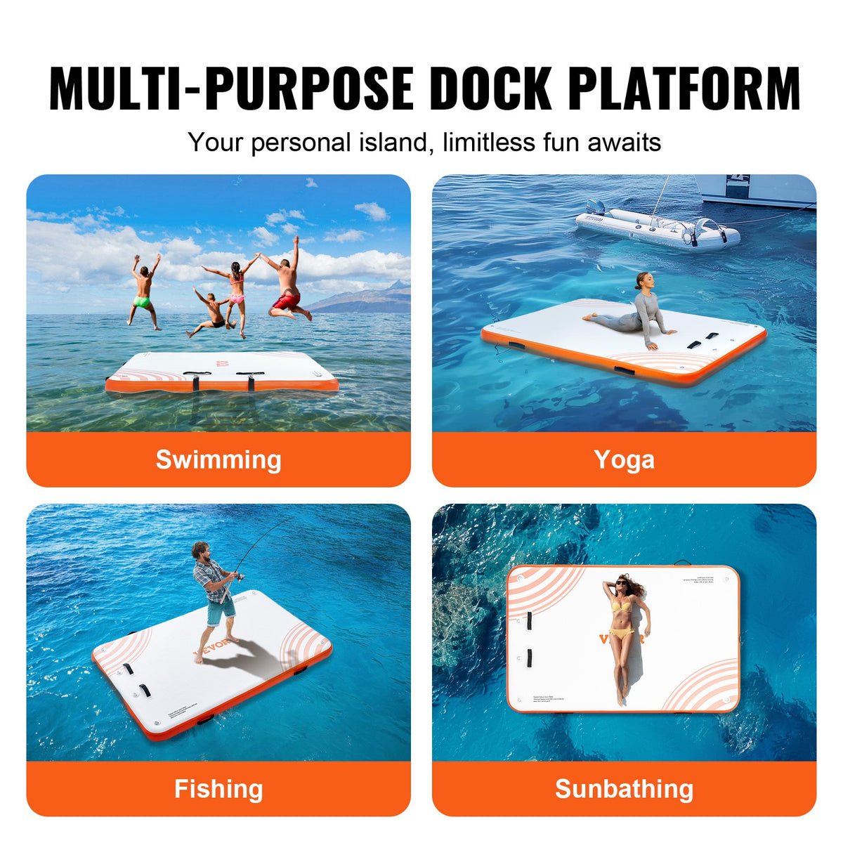 VEVOR Inflatable Floating Dock, 8 x 5FT Inflatable Dock Platform, Non-Slip Water Floating Dock Mat with Portable Carrying Bag & Detachable Ladder, Floating Platform Island Raft for Pool Beach Ocean - CQFT8X5FTBJHPR1CSV0 - view 7
