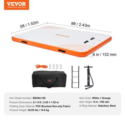 VEVOR Inflatable Floating Dock, 8 x 5FT Inflatable Dock Platform, Non-Slip Water Floating Dock Mat with Portable Carrying Bag & Detachable Ladder, Floating Platform Island Raft for Pool Beach Ocean - CQFT8X5FTBJHPR1CSV0 - view 8