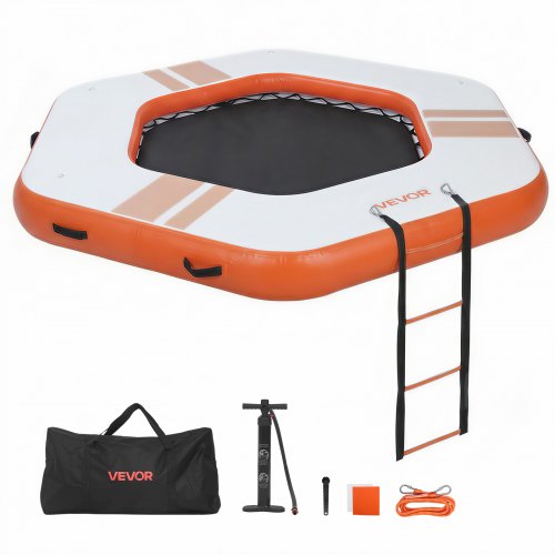 VEVOR Inflatable Floating Dock, 8.5x8.5 FT Inflatable Dock Platform, Non-Slip Water Mat with Portable Carrying Bag & Detachable Ladder, Floating Water Platform Island Raft for Pool Beach Ocean, Orange - CQFTLBX85FTC79C7M001V0 - view 2