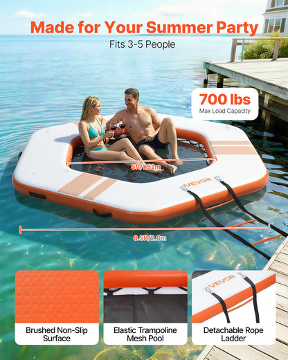 VEVOR Inflatable Floating Dock, 8.5x8.5 FT Inflatable Dock Platform, Non-Slip Water Mat with Portable Carrying Bag & Detachable Ladder, Floating Water Platform Island Raft for Pool Beach Ocean, Orange - CQFTLBX85FTC79C7M001V0 - view 3
