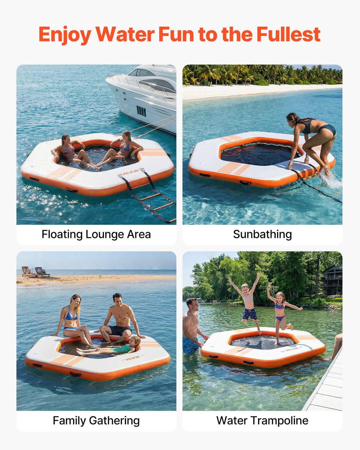 VEVOR Inflatable Floating Dock, 8.5x8.5 FT Inflatable Dock Platform, Non-Slip Water Mat with Portable Carrying Bag & Detachable Ladder, Floating Water Platform Island Raft for Pool Beach Ocean, Orange - CQFTLBX85FTC79C7M001V0 - view 7