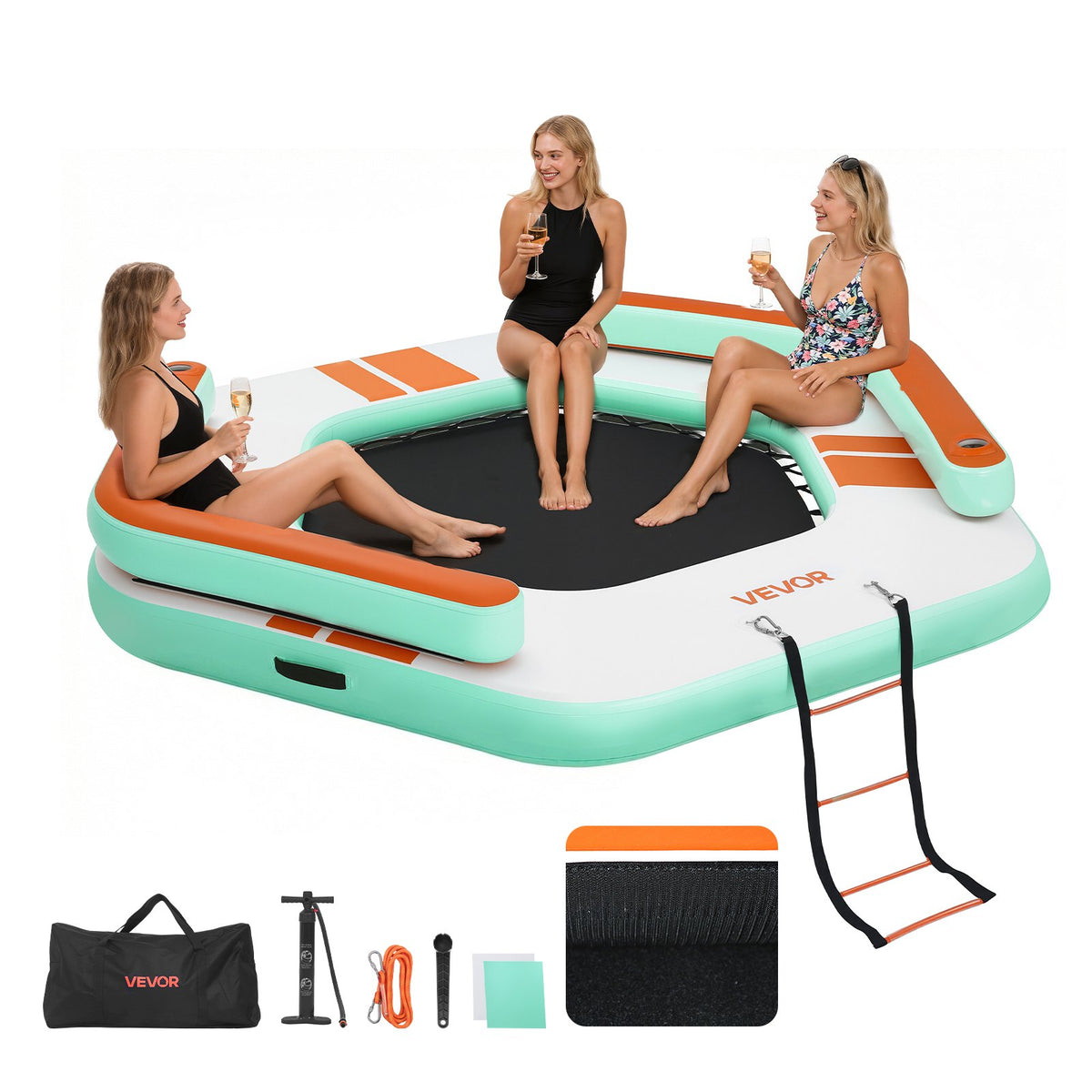 VEVOR Inflatable Floating Dock, 8.5 x 8.5 FT Inflatable Dock Platform, Non-Slip Water Air Mat with Portable Carrying Bag and Detachable Ladder, Floating Water Platform Island Raft for Pool Beach Ocean - CQFTLBX85FTWWJABA001V0 - view 1