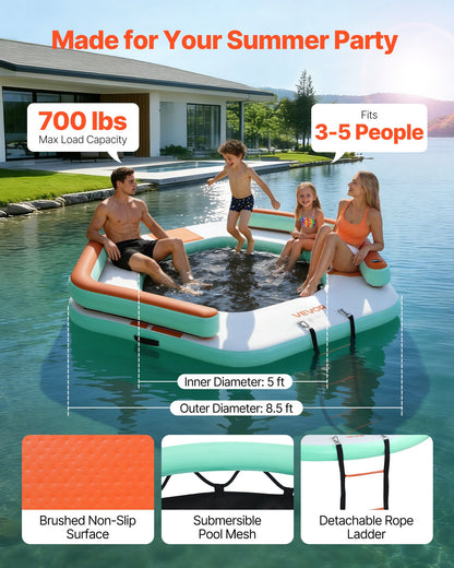 VEVOR Inflatable Floating Dock, 8.5 x 8.5 FT Inflatable Dock Platform, Non-Slip Water Air Mat with Portable Carrying Bag and Detachable Ladder, Floating Water Platform Island Raft for Pool Beach Ocean - CQFTLBX85FTWWJABA001V0 - view 3