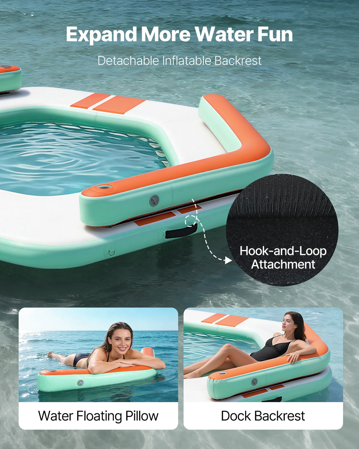 VEVOR Inflatable Floating Dock, 8.5 x 8.5 FT Inflatable Dock Platform, Non-Slip Water Air Mat with Portable Carrying Bag and Detachable Ladder, Floating Water Platform Island Raft for Pool Beach Ocean - CQFTLBX85FTWWJABA001V0 - view 4