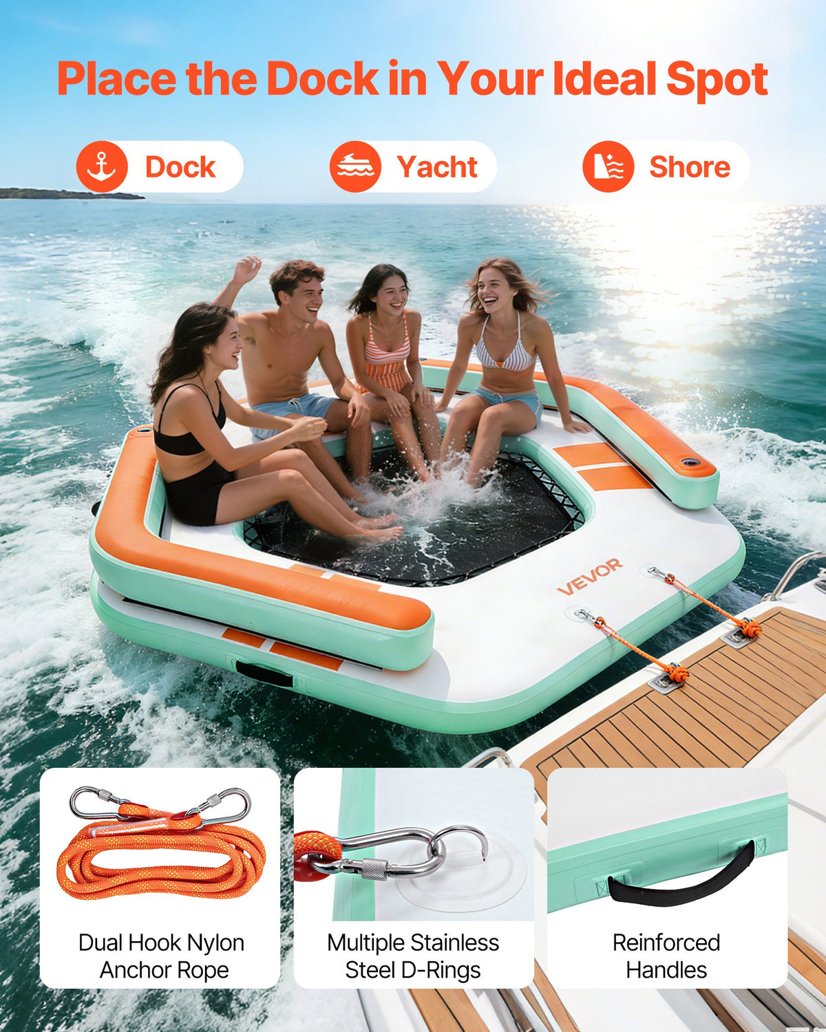 VEVOR Inflatable Floating Dock, 8.5 x 8.5 FT Inflatable Dock Platform, Non-Slip Water Air Mat with Portable Carrying Bag and Detachable Ladder, Floating Water Platform Island Raft for Pool Beach Ocean - CQFTLBX85FTWWJABA001V0 - view 6