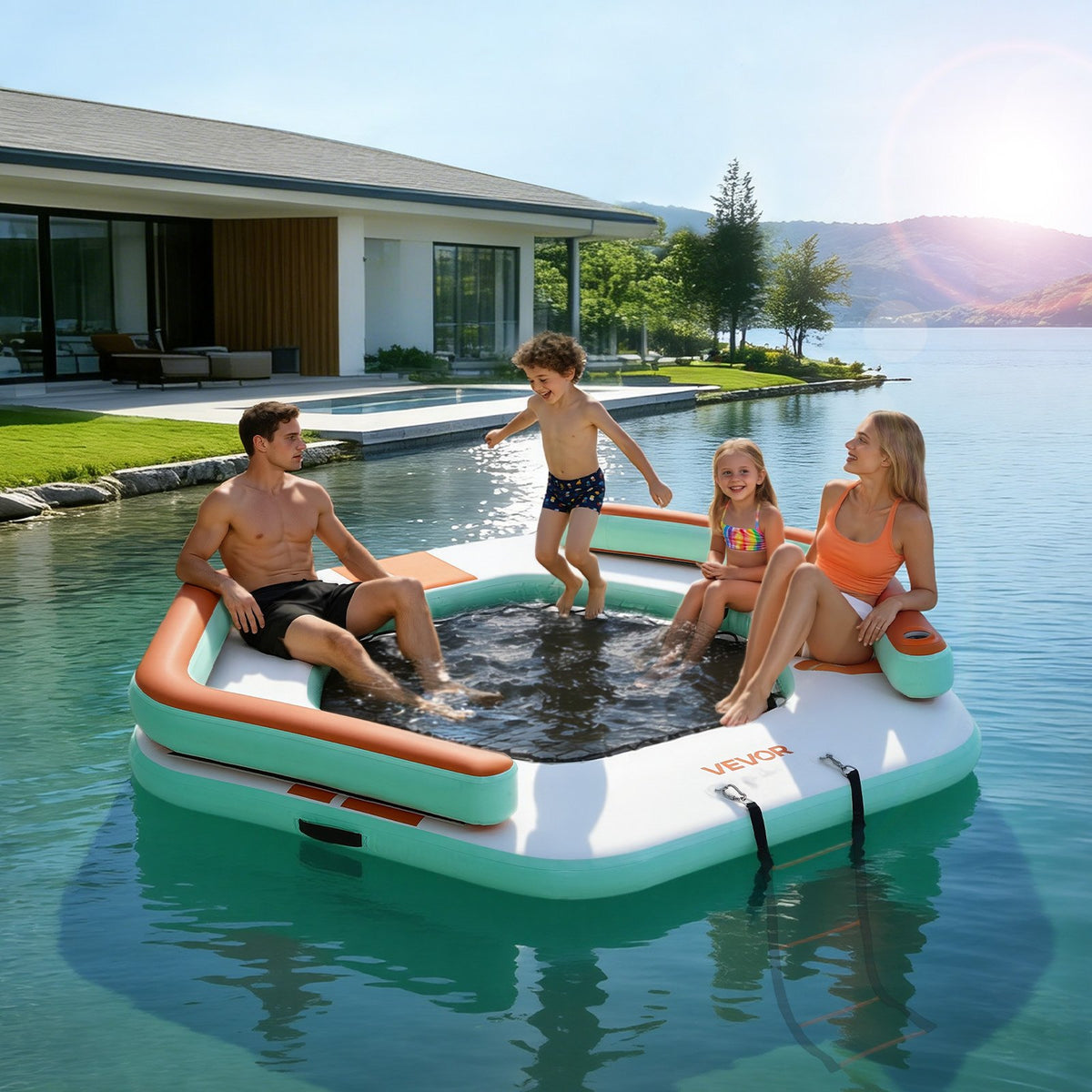VEVOR Inflatable Floating Dock, 8.5 x 8.5 FT Inflatable Dock Platform, Non-Slip Water Air Mat with Portable Carrying Bag and Detachable Ladder, Floating Water Platform Island Raft for Pool Beach Ocean - CQFTLBX85FTWWJABA001V0 - view 9
