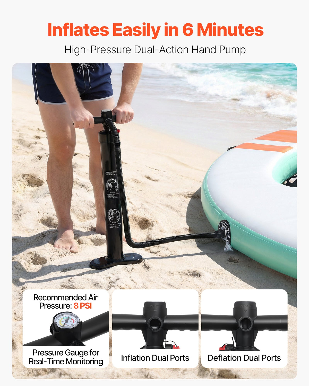 VEVOR Inflatable Floating Dock, 10x8 FT Round Inflatable Dock Platform, Non-Slip Water Air Mat with Portable Carrying Bag & Detachable Ladder, Floating Water Platform Island Raft for Pool Beach Ocean - CQFTYX108FTWWNJJ1001V0 - view 6