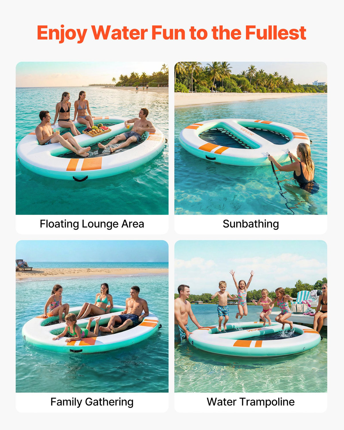 VEVOR Inflatable Floating Dock, 10x8 FT Round Inflatable Dock Platform, Non-Slip Water Air Mat with Portable Carrying Bag & Detachable Ladder, Floating Water Platform Island Raft for Pool Beach Ocean - CQFTYX108FTWWNJJ1001V0 - view 7
