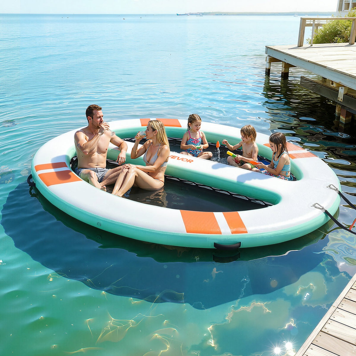 VEVOR Inflatable Floating Dock, 10x8 FT Round Inflatable Dock Platform, Non-Slip Water Air Mat with Portable Carrying Bag & Detachable Ladder, Floating Water Platform Island Raft for Pool Beach Ocean - CQFTYX108FTWWNJJ1001V0 - view 9