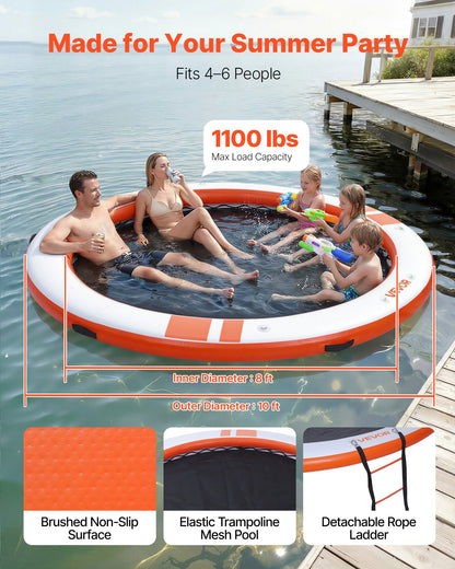 VEVOR Inflatable Floating Dock, 10 FT Inflatable Dock Platform, Non-Slip Water Air Mat with Portable Carrying Bag & Detachable Ladder, Floating Water Platform Island Raft for Pool Beach Ocean, Orange - CQFTYX10FTCSK1WG0001V0 - view 3