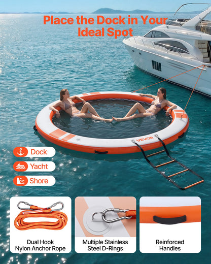 VEVOR Inflatable Floating Dock, 10 FT Inflatable Dock Platform, Non-Slip Water Air Mat with Portable Carrying Bag & Detachable Ladder, Floating Water Platform Island Raft for Pool Beach Ocean, Orange - CQFTYX10FTCSK1WG0001V0 - view 5