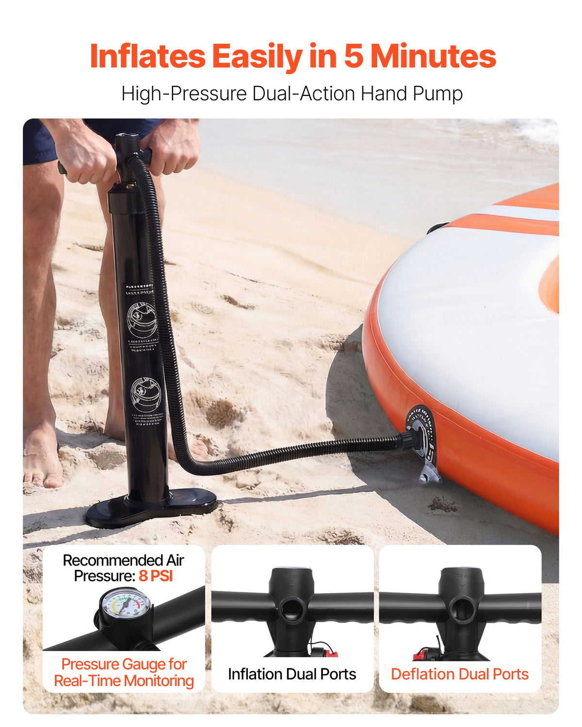 VEVOR Inflatable Floating Dock, 10 FT Inflatable Dock Platform, Non-Slip Water Air Mat with Portable Carrying Bag & Detachable Ladder, Floating Water Platform Island Raft for Pool Beach Ocean, Orange - CQFTYX10FTCSK1WG0001V0 - view 6