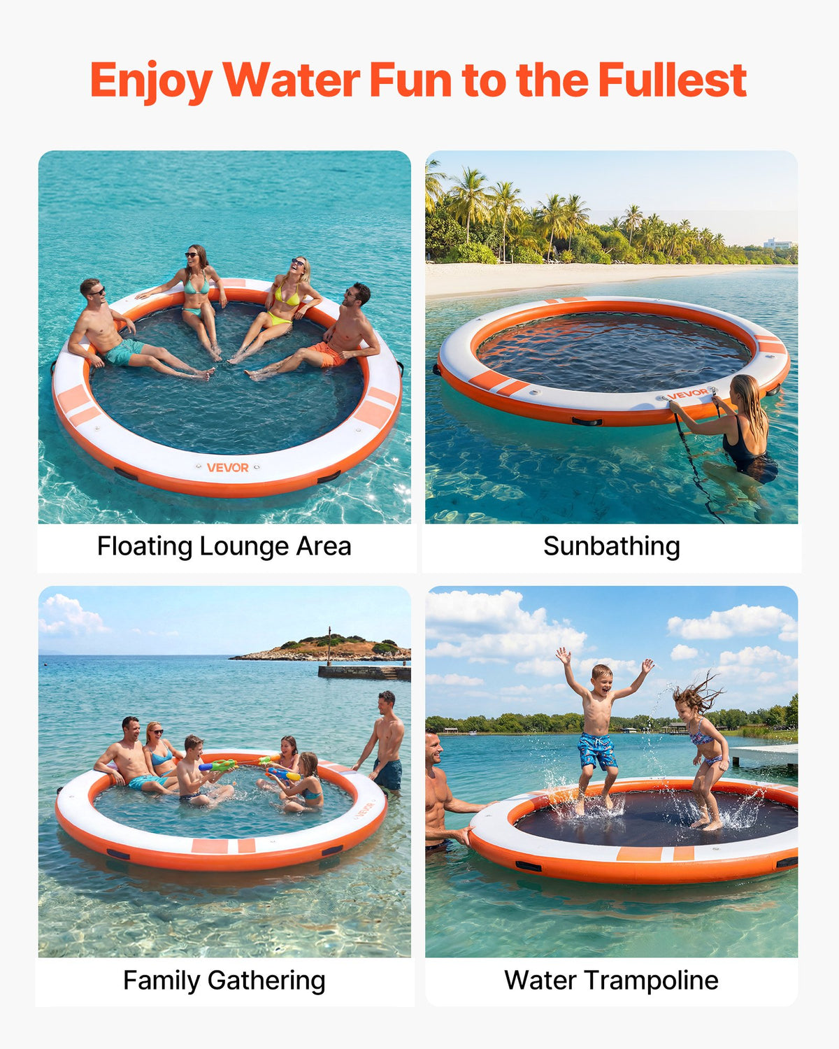 VEVOR Inflatable Floating Dock, 10 FT Inflatable Dock Platform, Non-Slip Water Air Mat with Portable Carrying Bag & Detachable Ladder, Floating Water Platform Island Raft for Pool Beach Ocean, Orange - CQFTYX10FTCSK1WG0001V0 - view 7