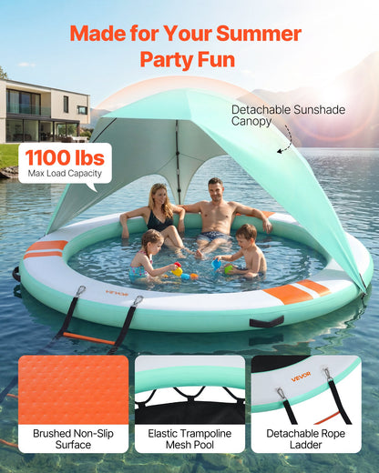 VEVOR Inflatable Floating Dock, 10FT Round Inflatable Dock Platform, Non-Slip Water Floating Mat with Portable Carrying Bag & Detachable Ladder, Platform Island Raft for Pool Beach Ocean - CQFTYX10FTWZDP1XN001V0 - view 3