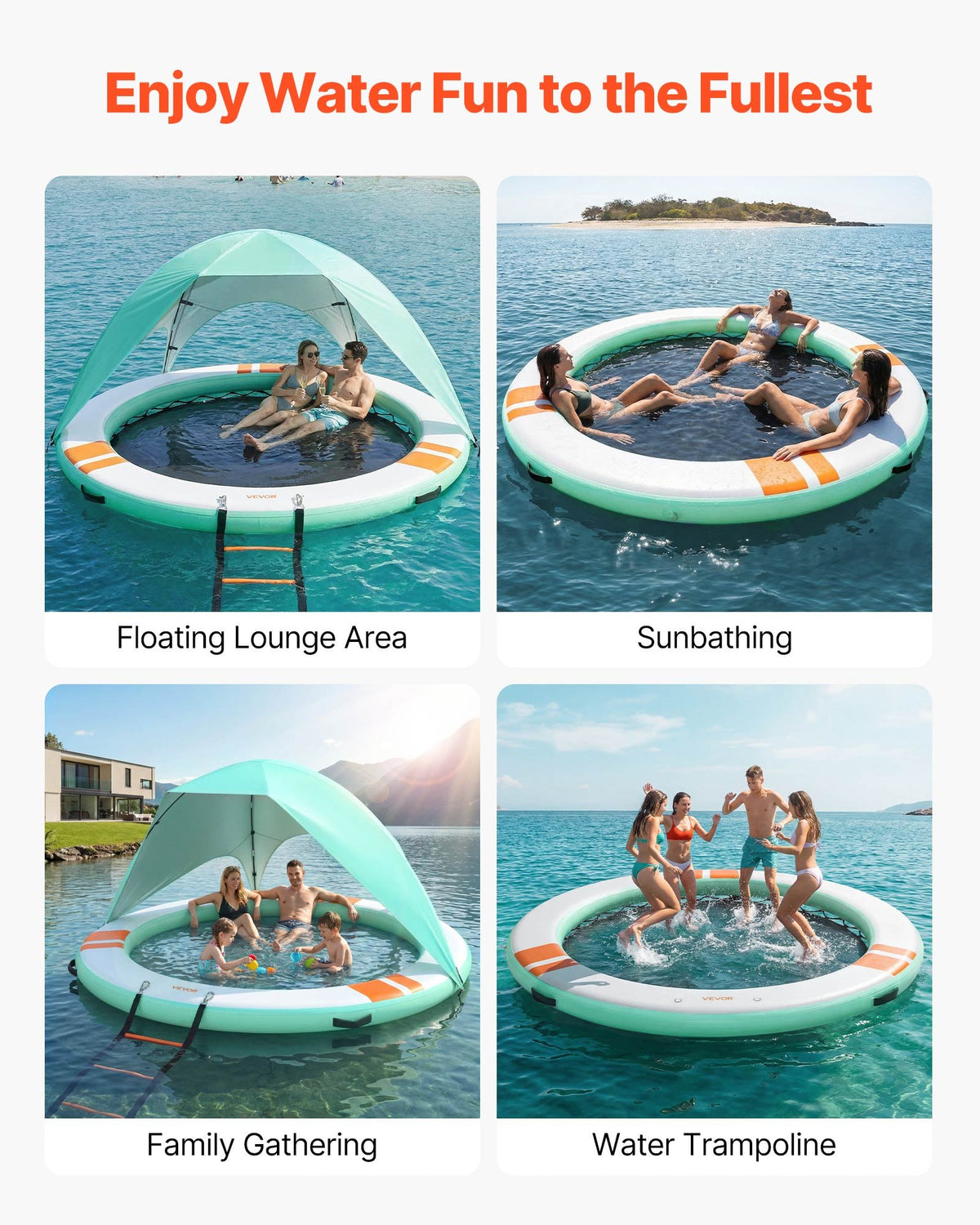 VEVOR Inflatable Floating Dock, 10FT Round Inflatable Dock Platform, Non-Slip Water Floating Mat with Portable Carrying Bag & Detachable Ladder, Platform Island Raft for Pool Beach Ocean - CQFTYX10FTWZDP1XN001V0 - view 7
