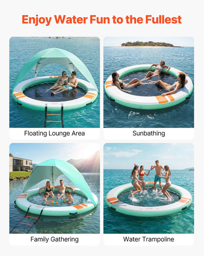 VEVOR Inflatable Floating Dock, 10FT Round Inflatable Dock Platform, Non-Slip Water Floating Mat with Portable Carrying Bag & Detachable Ladder, Platform Island Raft for Pool Beach Ocean - CQFTYX10FTWZDP1XN001V0 - view 7
