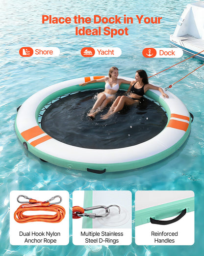 VEVOR Inflatable Floating Dock, 12 FT Round Inflatable Dock Platform, Non-Slip Water Air Mat with Portable Carrying Bag and Detachable Ladder, Floating Water Platform Island Raft for Pool Beach Ocean - CQFTYX12FTWZU523X001V0 - view 5