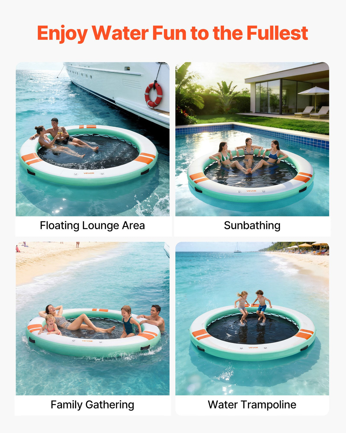 VEVOR Inflatable Floating Dock, 12 FT Round Inflatable Dock Platform, Non-Slip Water Air Mat with Portable Carrying Bag and Detachable Ladder, Floating Water Platform Island Raft for Pool Beach Ocean - CQFTYX12FTWZU523X001V0 - view 7