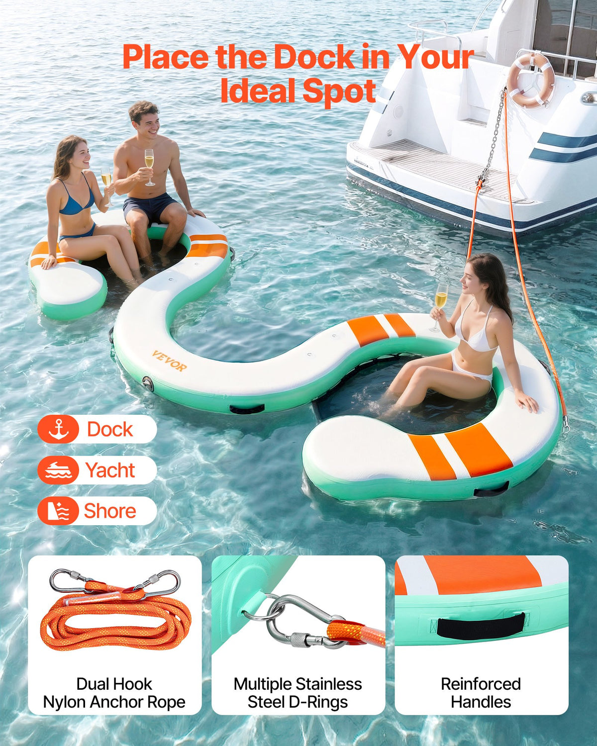 VEVOR Inflatable Floating Dock, 15 x 6 FT Inflatable Dock Platform, Non-Slip Water Air Mat with Portable Carrying Bag and Detachable Ladder, Floating Water Platform Island Raft for Pool Beach Ocean - CQFTYX156FTW7L9QO001V0 - view 5